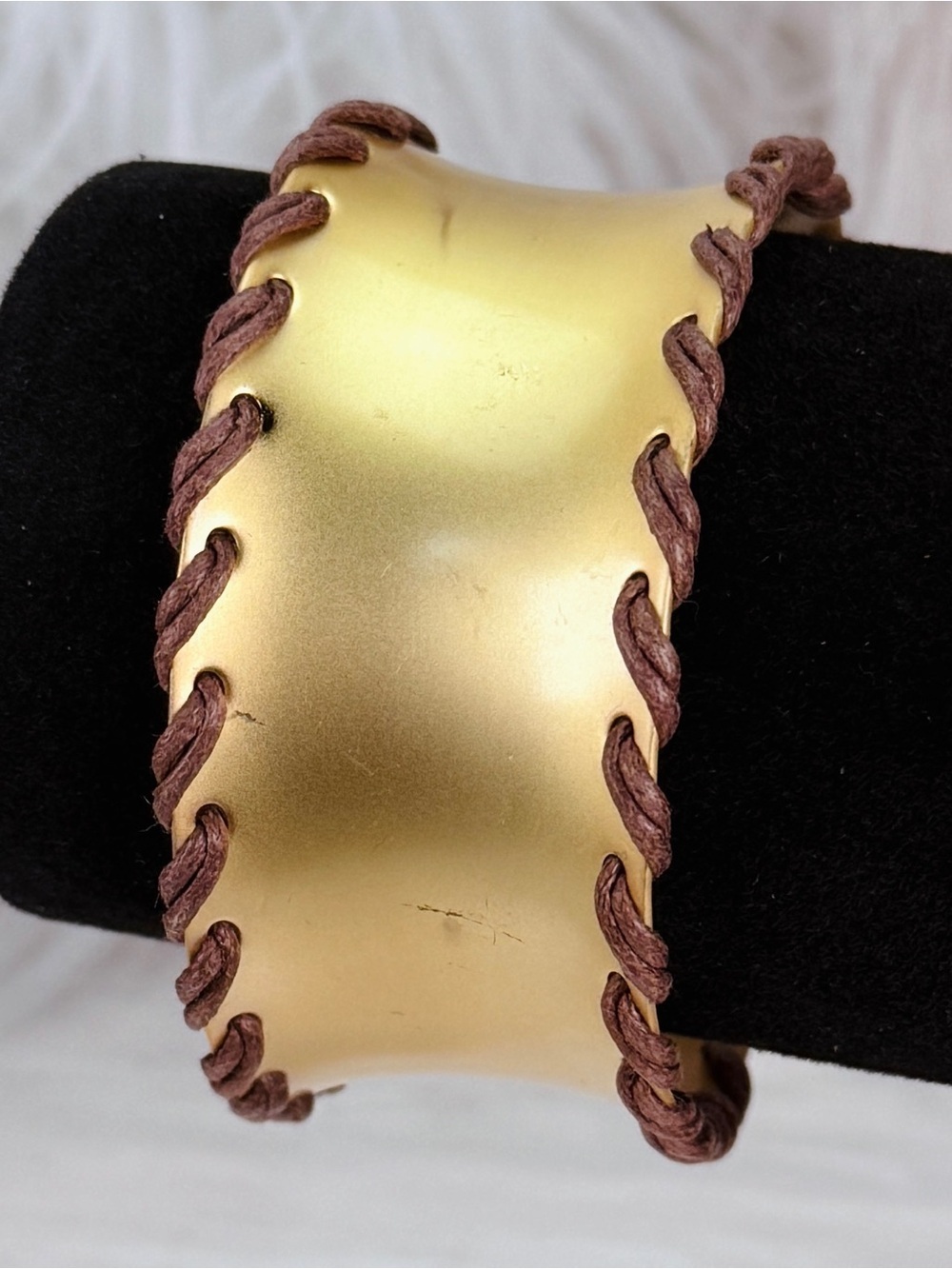 Vintage Goldtone Brown Accent Bohemian Chic Cuff Bracelet
